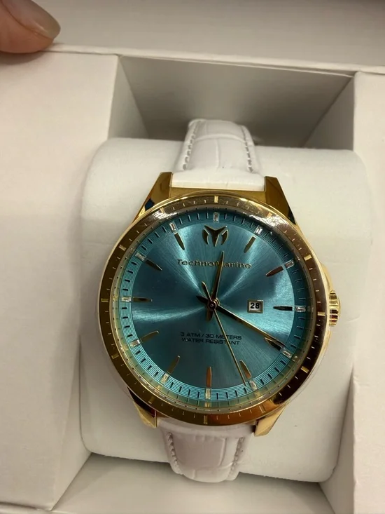 TechnoMarine Women’s Gold-Tone Watch with Turquoise Dial and White Strap 36mm - Picture 1 of 10